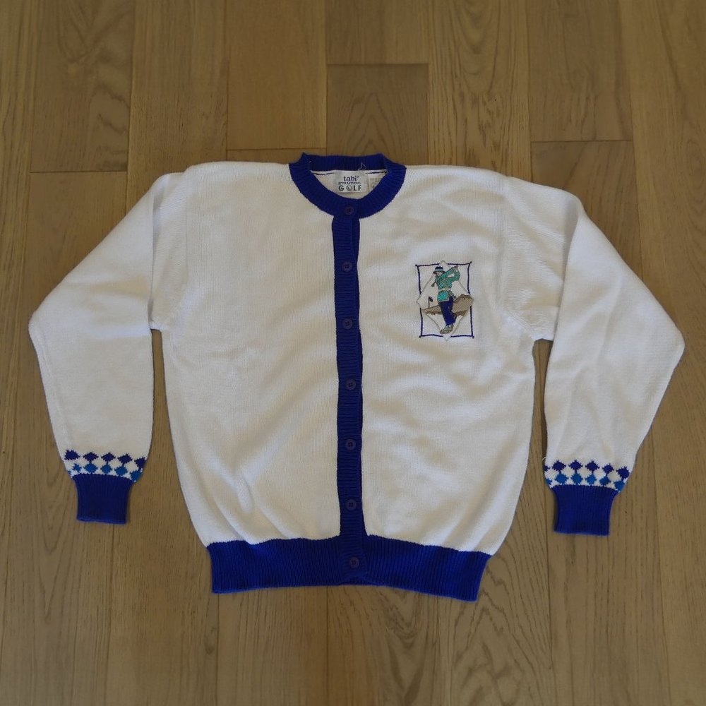 Vintage White and Blue Button-Up Cardigan